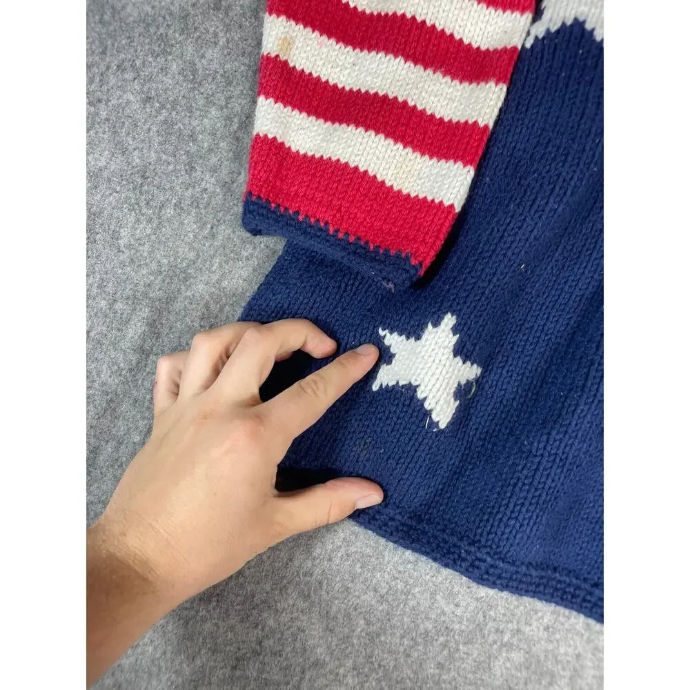 VINTAGE 90s Rey Wear Sweater Mens XL Blue Pullover Boxy USA Patriotic July 4th